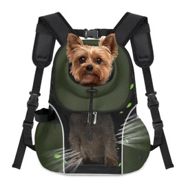 WOYYHO Pet Dog Carrier Backpack Small Dog Front Backpack Ventilated Mesh Dog Travel Back Pack with Safety Belt for Travel Hiking Cycling Outdoor Adventures (Size L: 10-14 lbs, Army Green)