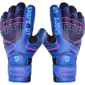 Sportout Goalkeeper Gloves, Football Gloves with Fingersave, Goalkeeper Gloves Children, Men with Non-Slip 4 mm Latex, Goalkeeper Gloves for Children, Adults and Teenagers (Dark Blue, 5)
