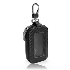 AdiStylinno Car Key Fob Case, PU Leather Key Holder with Keychain and Carabiner, Car Key Cover Key Pouch for Men Women (Black)