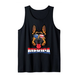 German Shepherd 4th of July Shirt Merica USA Flag Tank Top