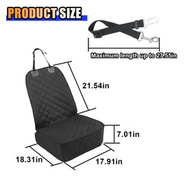 Dog Car Front Seat Cover with Side Flaps, Waterproof & Scratch Proof Car Seat Protector for Dog, Nonslip Pet Car Seat Pad with Safety Belt, Fit for Most Cars SUVs Trucks Jeeps (Black)