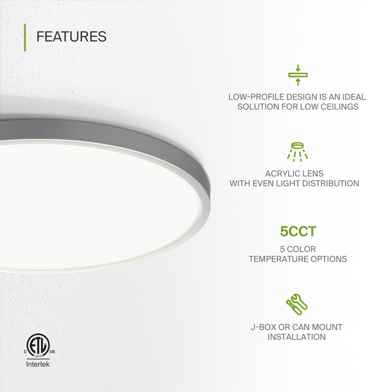 ASD LED 12" Round Flush Mount Ceiling Light Fixture, Low