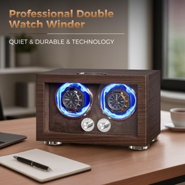 ANWBROAD Watch Winder for Automatic Watches，Automatic Watch Winder box with LED and 4 Modes, Double Watch Winder Super Quiet Mabuchi Motor with Type-c Adapter, Watch Rotator for Man Women UJWW004M