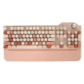 Typewriter Mechanical Gaming Keyboard, 107 Round Keycaps LED Backlit Mechanical Keyboard with Volume Control Knob, Cute Wired Bluetooth Keyboard for Game Office (Milk Tea Color)
