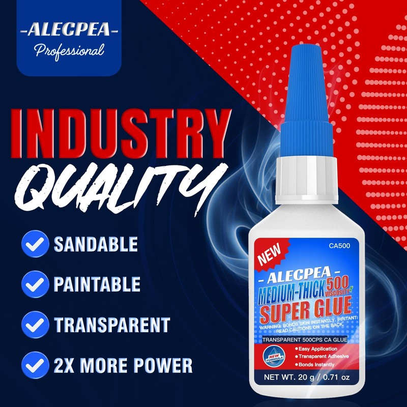 20g Medium-Thick CA Glue (500 CPS), Instant Clear Cyanoacrylate Glue