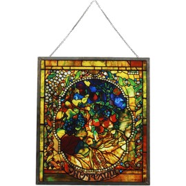 Ebros Louis Comfort Tiffany Four Seasons Collection Autumn Fall Season Stained Glass Art with Base Decor for Home and Office Decorative Cathedral Mosaic Style Glass (Fall)