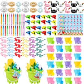 Konohan Beach Sand Toys Set for Kids Toddler 192 Pcs Sandbox Toys Includes Bucket Shovel Sunglasses Water Gun Bubble Wands Inflatable Drink Holder Gift Cards & Bags Bulk Summer Beach Party Favor