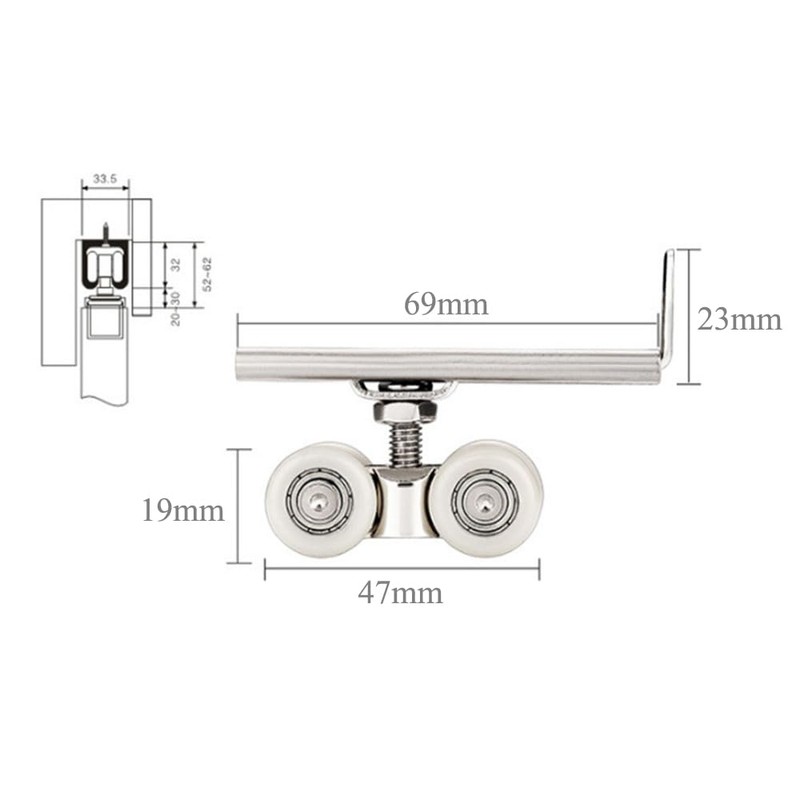 2 Pcs Shower Door Rollers, Zinc Alloy Runners Wheels Pulleys