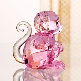 DOJOZ Crystal Little Monkey Animals Lovely Craft Decorations for Home Ornaments Christmas Collectible Birthday Gifts Figurines (Pink)