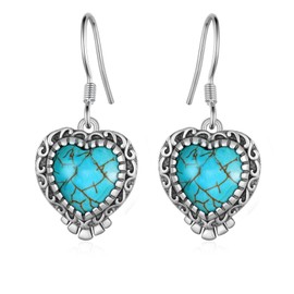 Genuine Turquoise Earrings 925 Sterling Silver Heart Turquoise Earrings Vintage Nature Gemstone Western Jewelry for Women