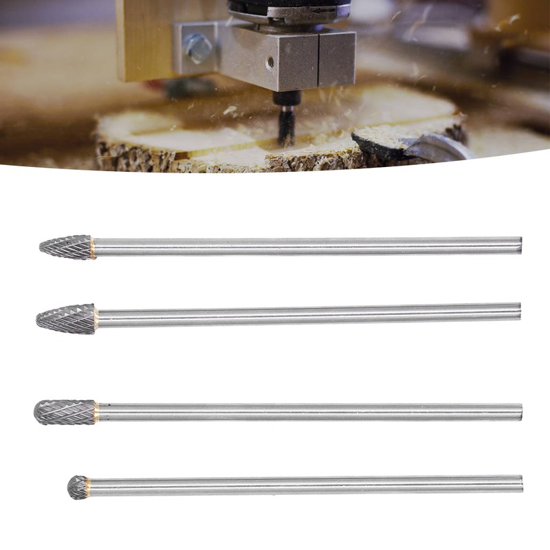 4Pcs Extended Carbide Rotating Burr Set 1/4in Shank Tungsten Steel