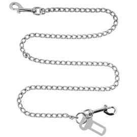 EFUTURETIME Bite Resistant Dog Lead Chain Stainless Steel 125 cm Dog Belt for Car, Dog Buckle, Anti-Back Lead for Small/Large Dogs, Cats