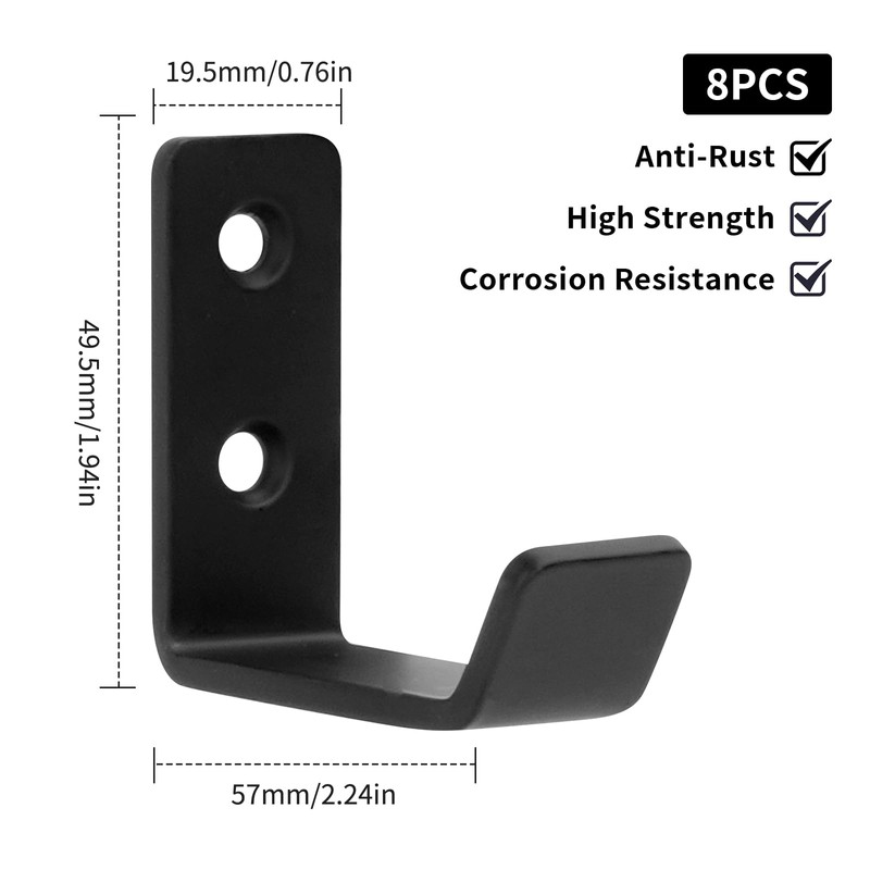 BATENGKEJI 8 Pcs Black Coat Hooks Wall Mounted, Metal Single