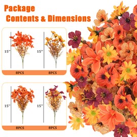 Luiywan Artificial Outdoor Fall Flowers, Fake Fall Plants UV Resistant for Outside Decoration, Faux Mums Stems Bulk for Front Door Porch Patio Yard Balcony, Autumn Harvest Decor, 32pcs