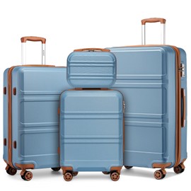Kono 4 Piece Luggage Sets Expandable(only 28") Lightweight with Spinner Wheels TSA Lock Hardside Travel Rolling Suitcases 20in 24in 28in Carry on and 12in Mini Cosmetic Case Apricot Blue