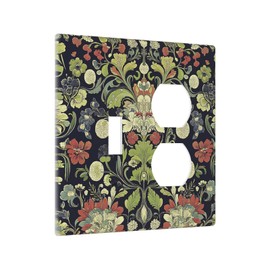 Donecmminery Wallplates Vintage Floral Dark Green Morris Flower 1 Toggle 1 Duplex Switch Plate Electrical Gfci Faceplate Decorative Light Switch Covers For Farmhouse Home Decor