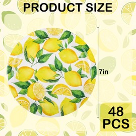 Elyxio Lemon Party Plates Summer Fruit Disposable Paper Plates 7" Watercolor Lemon Dessert Plates for Summer Wedding Bridal and Baby Showers Birthday Party Supplies (48) | Elyxio