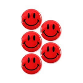Smiley Face Pinback Buttons - 2.25 Inch – Classic Round Badge, Durable Metal with Secure Pinback, Ideal for Backpacks and Clothing – Emoji Novelty Pins for Parties, Giveaways and Everyday Wear (5, Red)