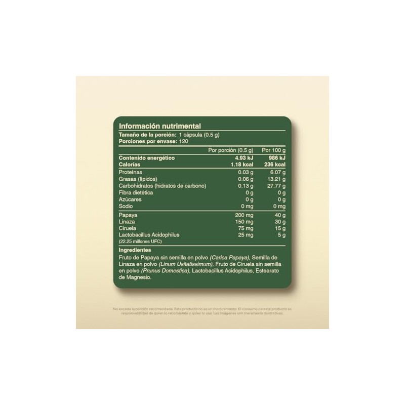 Spr Dtx Ciruela Linaza Papaya Lactobacillus Acidophilus 120 Cápsulas 500mg