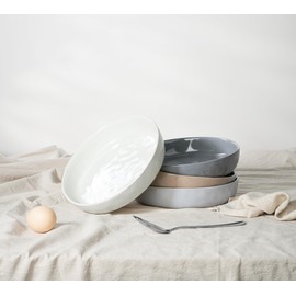 famiware Mars Pasta Bowls Set of 4, 8.5 Inch Large Serving Bowls for Party, Big Salad Bowl Set, Bowl Set with Brown Speckled Design, Microwave & Dishwasher Safe, Multi-hued