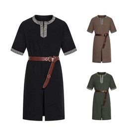 LMYOVE Mens Medieval Knight Tunic, LARP Tops Costume Renaissance Faire Viking Shirt for Men, Black, Medium