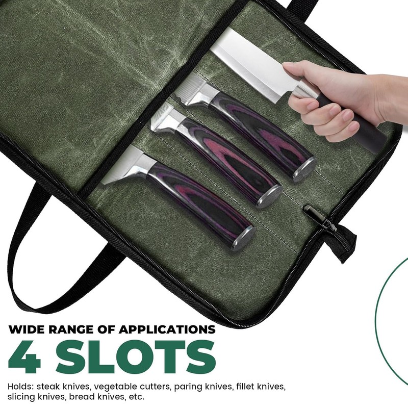 Zisqerts Heavy Duty Knife Roll for Chefs - Waxed Canvas