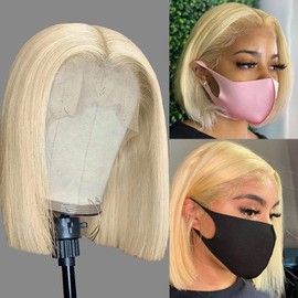 613 Blonde Bob Lace Front Wigs Human Hair T Part With Bleached Knots Pre Plucked Straight blonde Bob Wigs Glueless HD Lace Front Wig Human Hair blonde Bob Wig for Black Women 16Inch