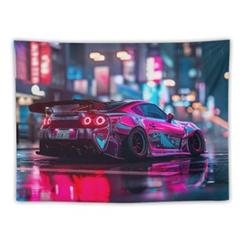 ANMOGID Tapestry Wall Hanging Aesthetic Decoration For Bedroom Living Room Wall Art Tapestries Car R35 Jdm Neon City Night Scene 30"x40"