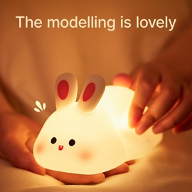 Ocegaoem Bunny Night Light, Cute Silicone Rabbit Lamp, Dimmable LED Nursery Nightlight, Rechargeable Touch Control with Timer, Kids Bedroom Baby Lamp Easter Gift