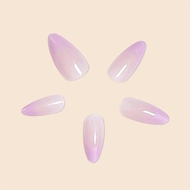 BABALAL Press on Nails Almond Fake Nails Medium Glue ons Nails Purple Aurora French Tip Acrylic Nails 24Pcs Bling Stiletto Full Cover Stick on False Nails