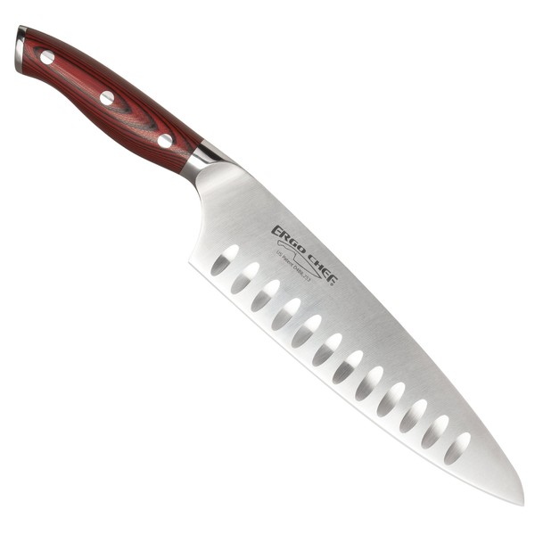 Ergo Chef 3080 Crimson Series 8” Chef’s Knife Hollow Ground Blade - Durable German High Carbon Stainless Steel Blade