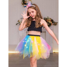 Sixexey Girls Light Up Tutu Skirt LED Rainbow Tulle Skirt Sparkly Colorful Pride Festival Skirts Party Ballet Tutu Costume for Litter Girls