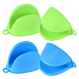 2 Pairs Mini Oven Gloves, Silicone Oven Mitts Heat Resistant, Silicone Potholders Cooking Pinch for Kitchen Cooking & Baking (Blue and Green)