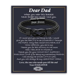 Fathers Day Dad Gifts for Men Gifts for Dad from Daughter To My Best DAD Birthday Gift Infinity Leather Cuff Bangle Bracelets Valentines Christmas Stocking Stuffers Present for Daddy Jewelry, Black