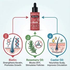 NatuPlex Biotin & Rosemary Hair Growth Serum for Thicker Fuller Hair - Anti Hair Loss Scalp Treatment for Men & Women - Natural Hair Regrowth Drops with Castor Oil & Aloe - 3.38 Fl Oz