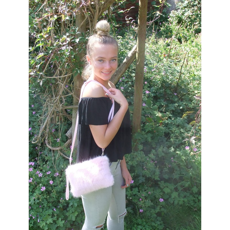 LONI Clutch Shoulder Crossbody HandBag Faux Fur in Pink