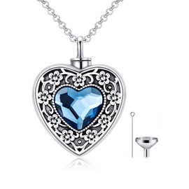 AOBOCO Cherry Blossoms Flower Heart Urn Necklace for Ashes Sterling Silver Memorial Keepsake Cremation Jewelry for Women