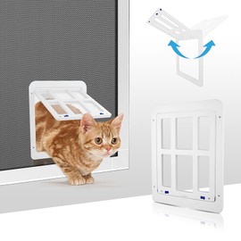 NAMSAN Cat flap, fly screen, automatic closure, dog flap, fly screen, balcony door with cat flap, pet flap, white