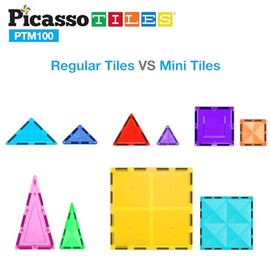 PicassoTiles - Juego de 100 Piezas de Mini Bloques magnéticos, Serie de Diamantes, Bloques de construcción con imán, Aprendizaje Stem, para niños a Pa