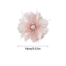 Organza Flower Feather Imitation Pearl Fabic Big Brooches Lapel Pins for Women Elegant Floral Brooch Pin for Dresses Suit Wedding Banquet Clothes Accessories Fashion Jewelry 140mm (Light Pink)