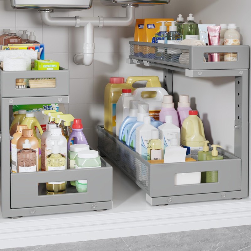 Biboraya 2 Pack 19IN Depth Under Sink Storage Organizer, Large