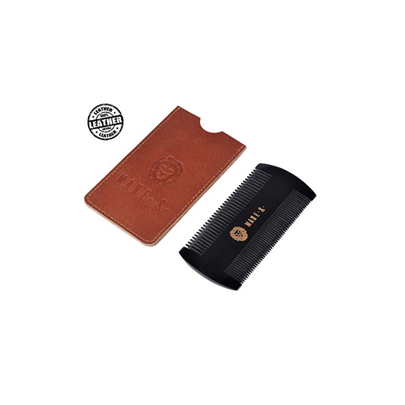 Premium 100% Oxhorn Dual-Action Beard Comb with Genuine Leather Case