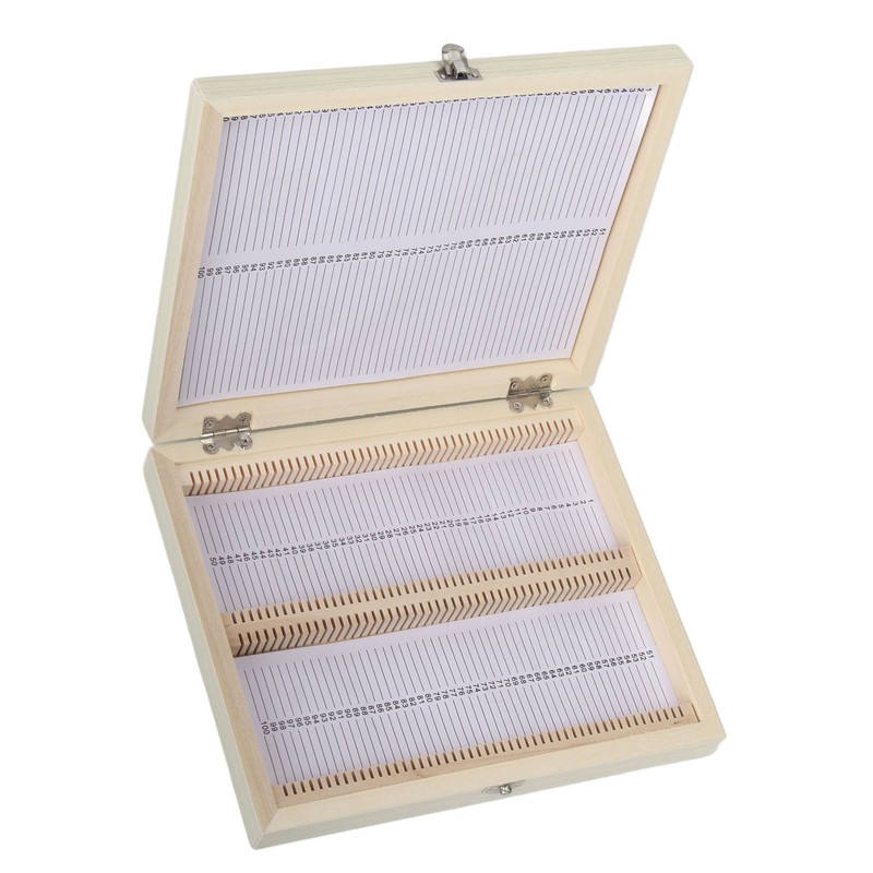 100PCS Biology Glass Prepared Microscope Slides Specimens Wooden Slide Storage