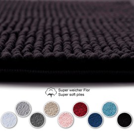 Decomira Non-Slip Bath Mat, Can Be Combined as a Bath Mat Set, Bathroom Rug, Washable Chenille, Shower Mat for Shower, Bathtubs, Toilet Mat, Black, 45 x 45 cm