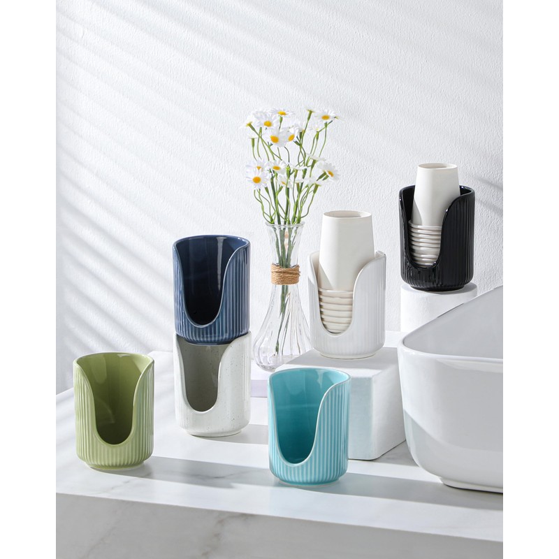 ABRUTY Bathroom Cup Dispenser, 3oz-4oz Ceramic Paper Cup Holder, Small