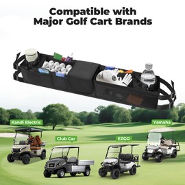 T TGBROS Golf Cart Front Storage Basket with Cup Holder, No-Drilling Storage Organizer for EZGO, Club Car, Yamaha, Kandi Electric Large Capacity