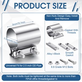 MorningRo 4 Pcs 2.5 Inch Exhaust Clamp 2 1/2" Stainless Steel Exhaust Pipe Muffler Clamp Butt Joint Band Sleeve Coupler for Pipes Muffler Connections, Catalytic Converters