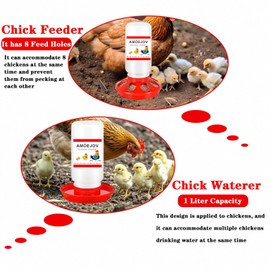 Chick Feeder and Waterer Kit,Automatic Chicken Feeder and Waterer Set with Chick Perch & Chicken Hats for Hen, for Baby Chicks, Ducks, and Quail.Chicken Coop Accessories