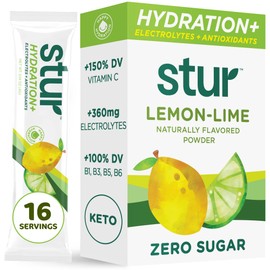 Stur Electrolyte Hydration Powder | Lemon Lime | High Antioxidants & B Vitamins | Sugar Free | Non-GMO | Daily Hydration & Workout Recovery | Keto | Paleo | Vegan (16 Packets)