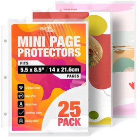 Half Letter 8.5x5.5’’ Pack of 25 Heavy Duty Page Sleeve Protectors for Mini 3-Ring Binders, Top Loading Crystal Clear & Archival Safe Refill Sheets, Acid-Free & Reinforced Holes